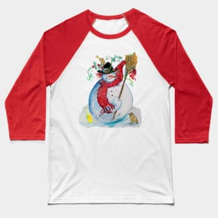 DRUNKEN SNOWMAN WITH BIRDS Winter Holiday Fun Baseball T-Shirt